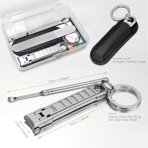 Portable UItra Thin Nail Clippers for Natural Fingernail and Toenails, Stainless Steel Sharp Wide Jaw Folding Travel Finger Nail Cutters with Keychain, Nail File and Earpick Set for Men, Adults - color: Set B