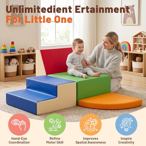 TODIBY 4-Pieces Climbing Toys for Toddlers (XL Size): PU Leather - Soft Play Climbing for Toddlers - Extra Large Foam Climbing Blocks for Crawling and Sliding Indoor Playground for Kids - style: XL Classic
