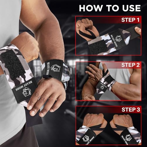 TECEUM Elastic Cotton Weightlifting Wrist Wraps with Thumb Loops, 1 Pair - color: Black Camo, style: 18" – Arms on Fire