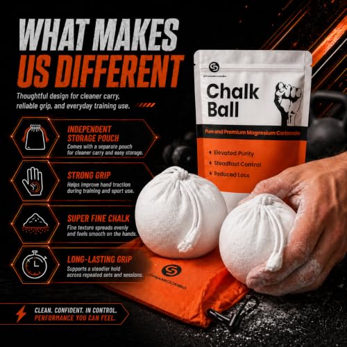Gym Chalk Balls & Storage Bag, Superior Grip & Less Mess, 120g | Refillable chalk balls for climbing, rock climbing, bouldering, gymnastics, weightlifting & workout