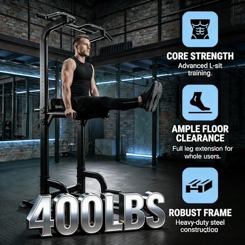 BARWING Pull Up Bar Station, Power Tower, Dip Station with 3D Backrest, Multi-Function Strength Training Stand Rack, Adjustable Height Dip Bar for Home Gym Workout Stand Fitness Exercise Equipment - color: Dark grey