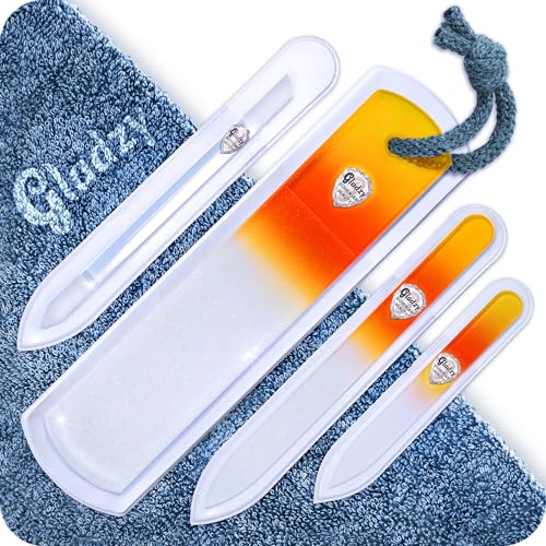 Genuine Czech Glass Nail File Set - Callus Remover Foot Rasp, Cuticle Pusher Manicure Stick, Double Sided Etched Different Grit Surface, Professional Nail Care Tool, Made in EU - color: All-in-one Set - Yellow Orange