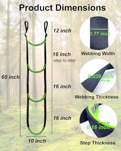 Double-Thickened and Widened 4-Step Climbing Aider for Hunting Tree Steps,Fall-preventing Adjustable Hook and Loop Design for a Wide Range of Climbing Stick,Easy-to-use Lightweight Rope Aid