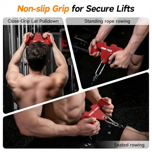LAT Pull Down Bar with 6 Ergonomic Handles, Neutral Grip LAT Pulldown Attachments for Whole Back Training, Wide Grip LAT Pulldown Bars for Home Gym Cable - color: Red-3