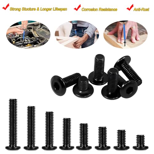 Matuja 5/16-18 x 1-1/2" Flat Head Hex Socket Bolts Screws,304 Stainless Steel,Black Oxide Finish,Fully Threaded Bright Furniture with Hex Key(20 Pcs) - size: 5/16-18 x 1-1/2"