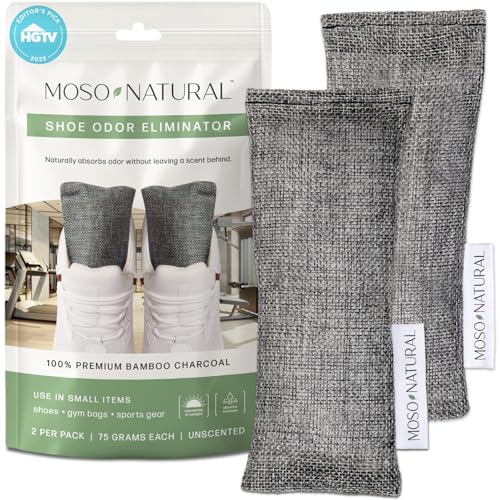 Moso Natural Shoe Deodorizer Inserts, Charcoal Odor Absorber for Shoes, Gym Bag & Boot Deodorizer, Unscented Shoe Odor Elimination, Air Purifying Bags, Lasts 2 Years (2 Bags) - style: 1 Pack (2 Total)