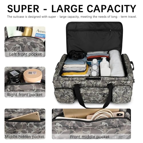120L 3 Wheel Tactical Rolling Duffle Bag, Heavy Duty Military Deployment Luggage, 900D Waterproof Duffel for Camping Travel Outdoor Sports - color: Camo Brown