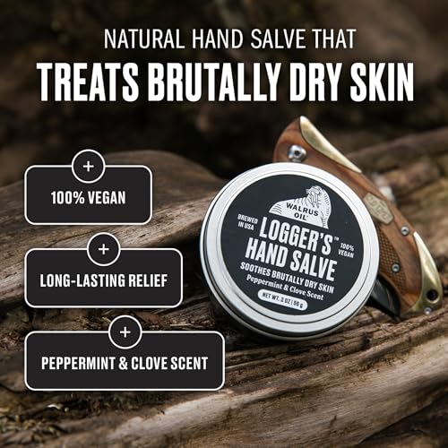 Walrus Oil - Logger's Hand Salve Cream, 2oz, 100% Vegan, Made with Olive Wax, Kokum Butter, Coconut Oil and more. Peppermint and Clove scent.