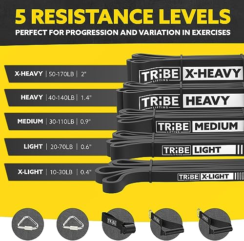 Long Resistance Bands Set, 5 Pull Up Assistance Bands for Working Out | 5 resistance levels, natural latex construction, exercise bands for strength training, stretching and physical therapy - color: Black 2