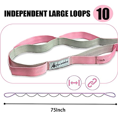 Stretching Strap Yoga Strap with Loops, Stretch Straps for Physical Therapy, Non-Elastic Exercise Strap for Pilates, Dance and Gymnastics with Workout Guide - color: Pink/Light Gray