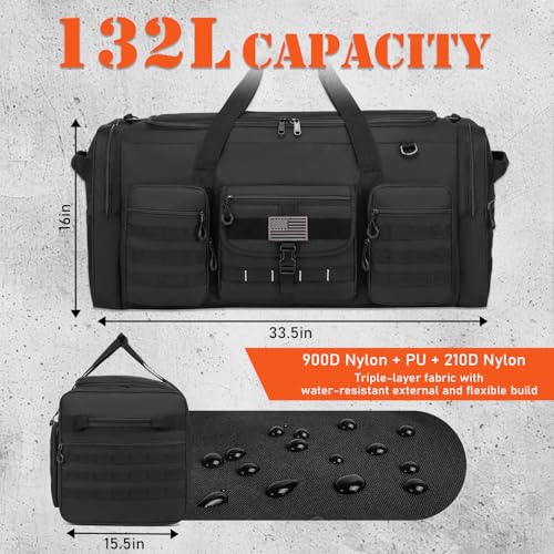 132L Extra Large Duffle Bag, Heavy Duty Sports Equipment Travel Duffel Bag | Perfect for Soccer Baseball Basketball Hockey Football Team Coaches & More - color: Black