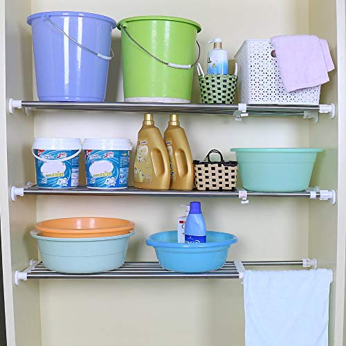 BAOYOUNI Tension Closet Shelf Heavy Duty Organizer Rack Stainless Steel Expandable Storage Shelves Rod Ivory, 39.76-60.04 Inch - size: (38.98-60.24) IN