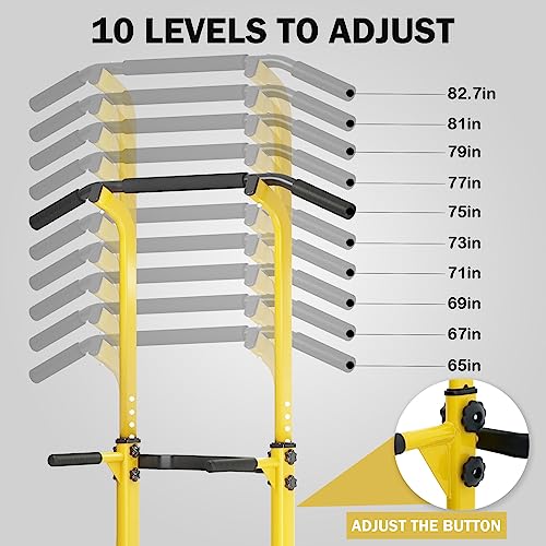 SogesHome Multi-Function Power Tower Pull Up Bar Dip Station for Home Gym | Height Adjustable PullUp Dip Stand, Full Body Strength Training Equipment, Fitness Workout for Push Ups Dips, 330LB Capacity - color: Yellow