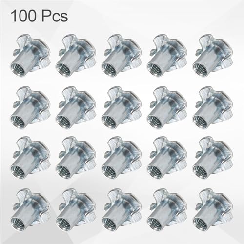 HARFINGTON M6x14mm T-Nuts 4 Pronged Tee Nut 0.69" x 0.55" Fully Thread Carbon Steel Inserts for Wood, Rock Climbing Holds, Cabinetry, Furniture 100pcs - size: M6x14mm, 17.5mm