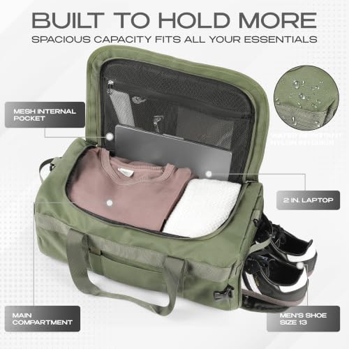3-in-1 Duffle Bag Backpack with Shoe & Laptop Pocket, Cup Holder, Ventilated Gym & Travel Bag (Dark Green) - color: Dark Green