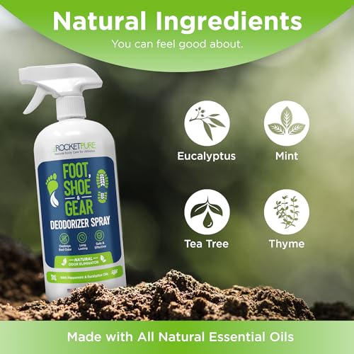 Rocket Pure Natural Foot and Shoe Deodorizer Spray, Deodorant and Odor Eliminator for Smelly Feet, Smell Remover, Formulated with Essential Oils, Made in the USA, Mint, 32 fl oz (Pack of 1)