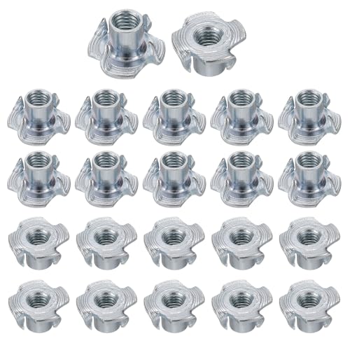 HARFINGTON M5x8mm T-Nuts 4 Pronged Tee Nut 0.57" x 0.31" Fully Thread Carbon Steel Inserts for Wood, Rock Climbing Holds, Cabinetry, Furniture 100pcs - size: M5x8mm, 14.5mm