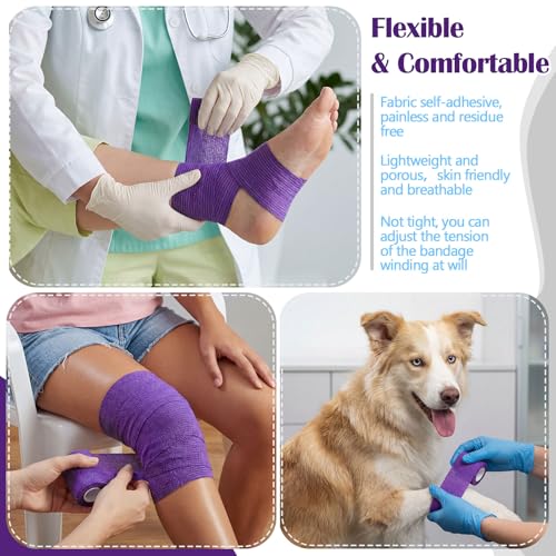 Treela 64 Pack 2 Inch X 5 Yard Self Adherent Cohesive Wrap Bandages Breathable Athletic Tape Self Adhesive Bandage Tape Elastic Rolls for Wrist Ankle(Dark Purple) - color: Dark Purple, size: 2 Inch X 5 Yard
