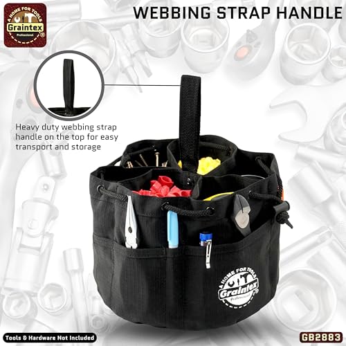 Graintex 18 Pockets Grab Bag Rip-stop Canvas Drawstring Closure, Small Part Organizer Pouch, Small Tools, Screws, Parts, Parachute Tool Bag for Efficient Storage - Black - color: Black