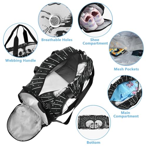 Kids Sports Duffel Bag for Boys & Girls - Two Skeletons Skull Heart 100% Polyester Gym Bag with Separate Shoe Compartment, Adjustable Shoulder Strap, Compact Travel & Workout Gear Bag - color: Two Skeletons Skull Heart
