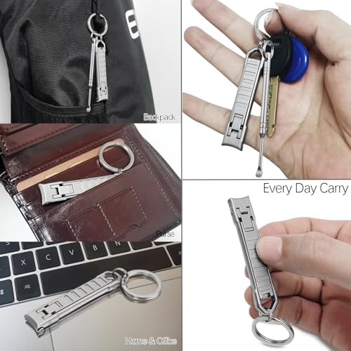 Portable UItra Thin Nail Clippers for Natural Fingernail and Toenails, Stainless Steel Sharp Wide Jaw Folding Travel Finger Nail Cutters with Keychain, Nail File and Earpick Set for Men, Adults - color: Set B
