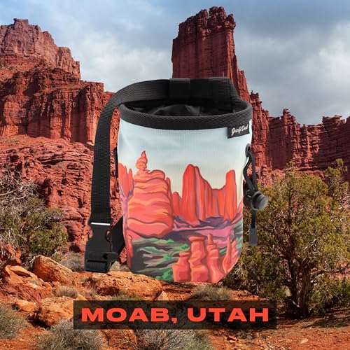 Rock Climbing Chalk Bag | for Outdoor, Gym, & Bouldering | Adjustable Waist Belt, Durable Drawstring Closure, & Zippered Pocket - style: Moab