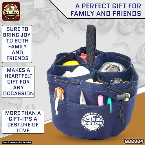 Graintex 18 Pockets Grab Bag Rip-stop Canvas Drawstring Closure, Small Part Organizer Pouch, Small Tools, Screws, Parts, Parachute Tool Bag for Efficient Storage - Navy Blue - color: Navy Blue