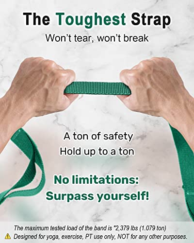 Tumaz Stretching Strap, 10-Loop Non-Elastic Yoga Strap | Designed for stretching, yoga, Pilates and rehab with 10 loops, durable webbing and a longer 79-inch design - color: Green Lite, size: Budget-Essential