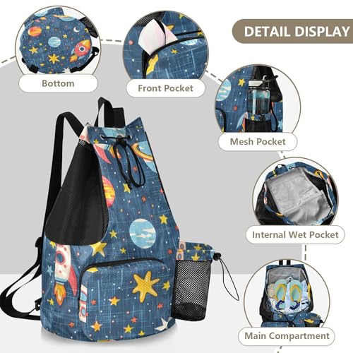 JUNZAN Rockets Deep Blue Drawstring Backpack Cinch Sacks with Water Bottle Holder Waterproof Climbing Gym Bag