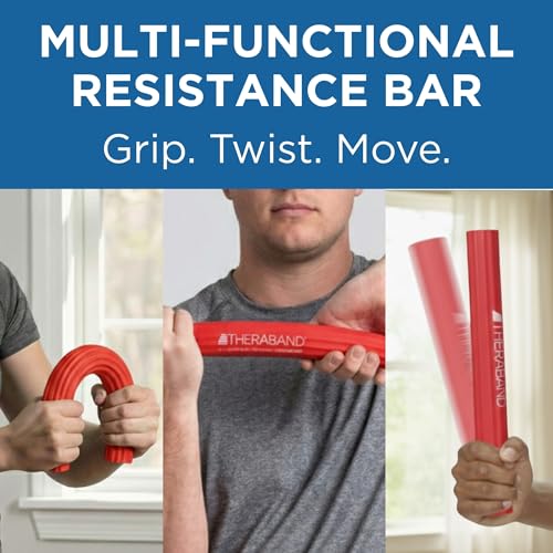THERABAND FlexBar Resistance Bar, Physical Therapy, Flex, Elbow, Wrist, Red | Flex therapy bar for physical therapy, wrist and forearm exercise, with non slip grip and compact design - color: Red - Light, style: New Version