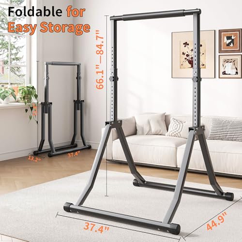 Foldable Pull Up Bar Station 66.1''-84.6'' Power Tower - color: 66"-85" with Dual Dip Handles