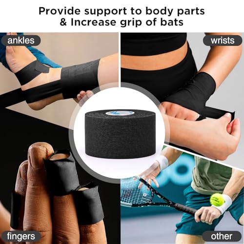 OK TAPE 4 Rolls Black Athletic Tape, Sports Tape, Very Strong Easy Tear Wrist Ankle Tape, No Sticky Residue | Athletes, Medical, Athletic Trainers- 1.5inch x 15yards - color: Black-4 Rolls, size: 15 yards