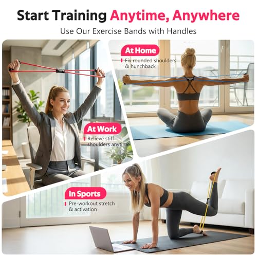 RENRANRING Figure 8 Fitness Resistance Bands with Handles - Exercise Tube Band Set of 3 for Arm and Shoulder Stretch, Rope 8 Word Elastic for Women and Men - color: Yellow, Blue, Red