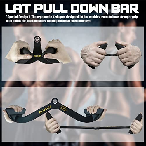 BLUSLM LAT Pull Down Bar for Cable Machine, LAT Pulldown Attachments T-bar V-bar Cable Attachment for Gym, Back Tricep Strength Training Handle - size: 2 Pieces
