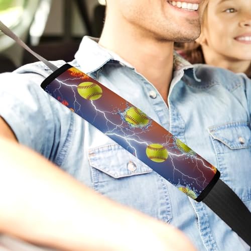 1 Pair Universal Fit Seat Belt Cover for Elderly Support, Most Cars, Fire Lightning Softballs Seat Belt Cushion, Neck and Shoulder Support - color: Pattern 707