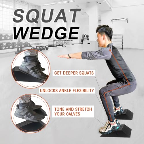 UNMERA Squat Wedge Block Non Slip for Heel Elevated Squats, 2PCS | Professional fitness slant board and squat platform, ideal for calf raises, weightlifting, and strength training. - color: Black