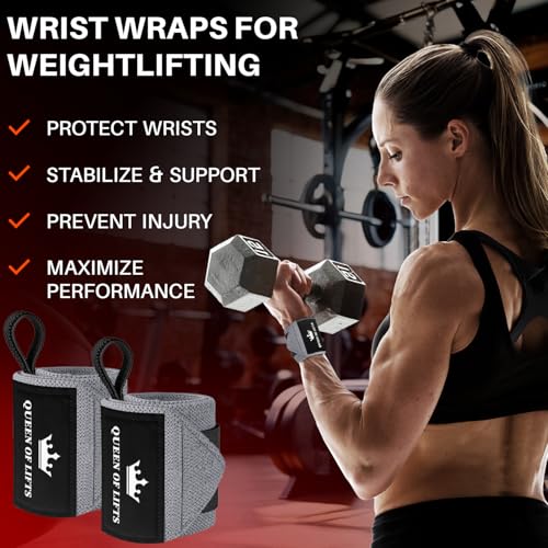 TECEUM Elastic Cotton Weightlifting Wrist Wraps with Thumb Loops, 1 Pair - color: Gray, style: 12" – Queen of Lifts