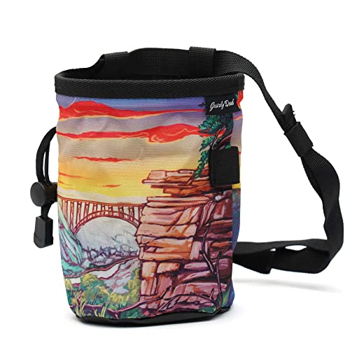 Rock Climbing Chalk Bag | for Outdoor, Gym, & Bouldering | Adjustable Waist Belt, Durable Drawstring Closure, & Zippered Pocket - style: New River Gorge
