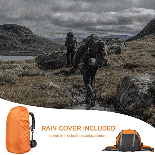 Loowoko 50L Hiking Backpack, Waterproof Camping Essentials Bag with Rain Cover, 45+5 Liter Lightweight Backpacking Back Pack - color: Orange