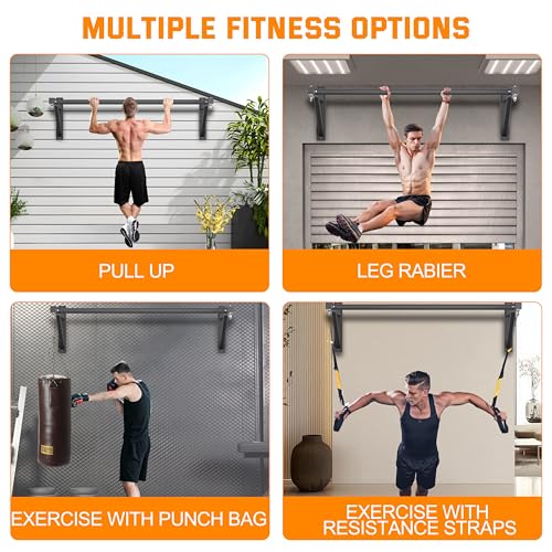 Pull Up Bar Wall Mounted, Heavy Duty 650 lbs Capacity Chin Up Bar, 48" Multi-Grip Strength Training Pull-up Bars, for Home Gym Garage/Backyard Total Body Workout, Ease Of Use Mounting - color: Black