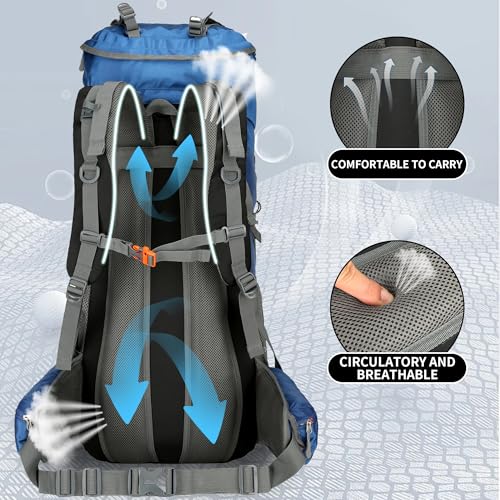 75L Hiking Backpack with Rain Cover Waterproof Camping Backpack Shoes Warehouse for Men Women, Frameless - color: Navy, size: 75L