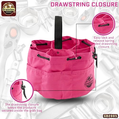 Graintex 18 Pockets Grab Bag Rip-stop Canvas Drawstring Closure, Small Part Organizer Pouch, Small Tools, Screws, Parts, Parachute Tool Bag for Efficient Storage - Pink - color: Pink