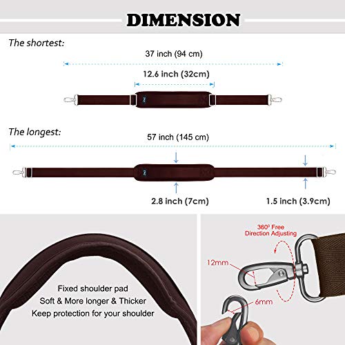 Bag Shoulder Strap, Padded Adjustable Shoulder Strap Replacement - color: Brown, size: 57"