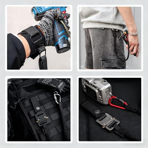 Tactical Tool Lanyard with Quick-Release Buckle, Retractable Tether for Safety Fall Protection with Screw Lock, Multi-Function Tool Lanyards for Hand Tools、Pistol、Belt or MOLLE