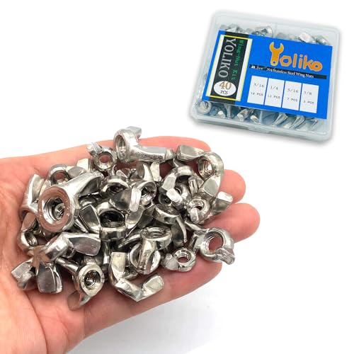 40 Pcs 4 Sizes 3/8,5/16",1/4",3/16"(10#), Wingnuts, 304 Stainless Steel Wing Nuts Fasteners Parts Butterfly Nut, Hand Twist Tighten Hardware Nuts Butterfly Wing-Nut Assorted Kit - size: 304 Stainless Steel-4 Sizes-40Pcs