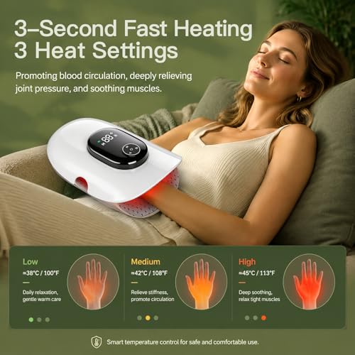 Heated Hand Massager with Finger Stretching & Kneading, Electric Hand & Wrist Massager, 4 Massage & 5 Compression & 3 Temperatures Modes, Gifts for Women Men (Green) - color: Grey