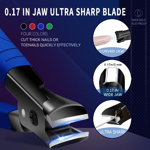 Nail Clippers for Thick Nails, Professional Nail Clippers, Senior Toenail Clippers Cutter, Nail Clipper for Men Women, Stainless Steel Fingernail Clipper, Wide Jaw Nail Clipper with Nail File - size: blue