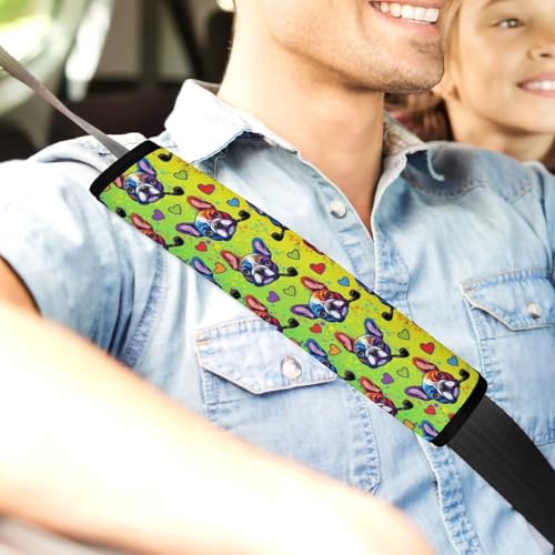 Soft Padded Car Seat Belt Pad for Child, Most Cars, 2 Piece French Bulldog Cute Dog Colorful Pet Seat Belt Cushion Comfortable Driving - color: Pattern 210
