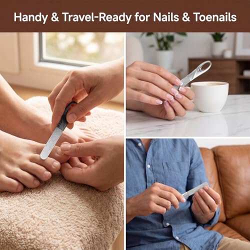 2 Pack Metal Nail File with Case, Stainless Steel Nail File for Men, Double Sided Metal Fingernail Files (Silver, Black)