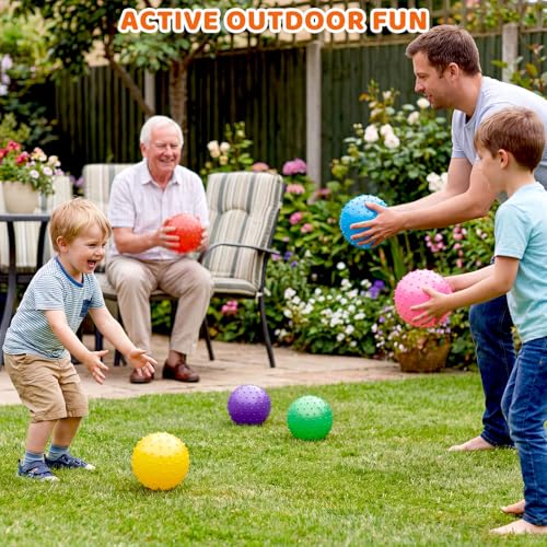 LOVEINUSA 6PCS Bouncy Balls, 7 Inch Sensory Balls for Babies Toddlers, Mini Knobby Ball Spiky Massage Stress Ball with Pump, Party Favors for Kids, Classroom Prize, Goodie Bags Stuffers